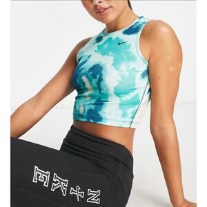 Nike Fast Tie-Dye Green Cropped Halter Training Tank Women's Size S Gym Workout